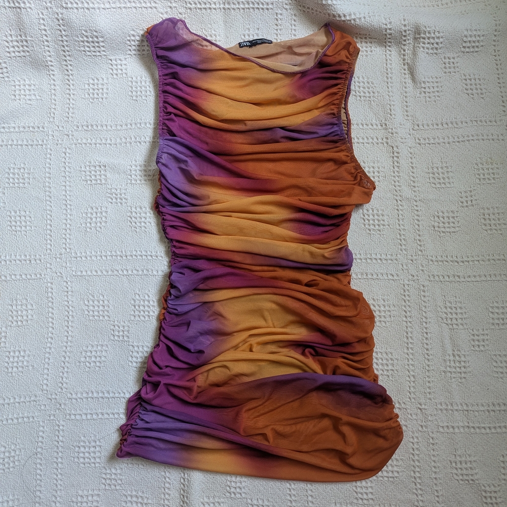 zara sheer tulle multicolour mini dress